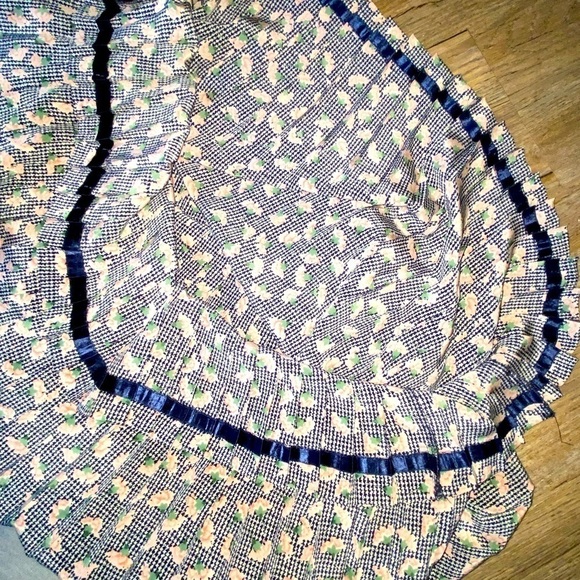 Vtg 100% Silk Floral Houndstooth Pleated Maxi Skirt Elastic 14” Stretch Waist M - Picture 5 of 6